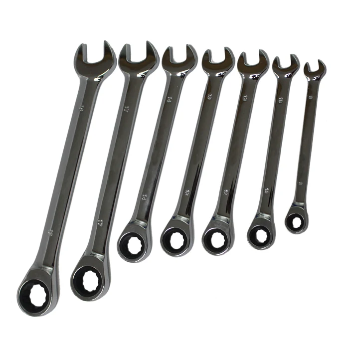 

7PCS Ratchet Spanner Combination Wrench Keys Skate Tool Gear Ring Wrench Ratchet Set 8/10/12/13/14/17/19mm