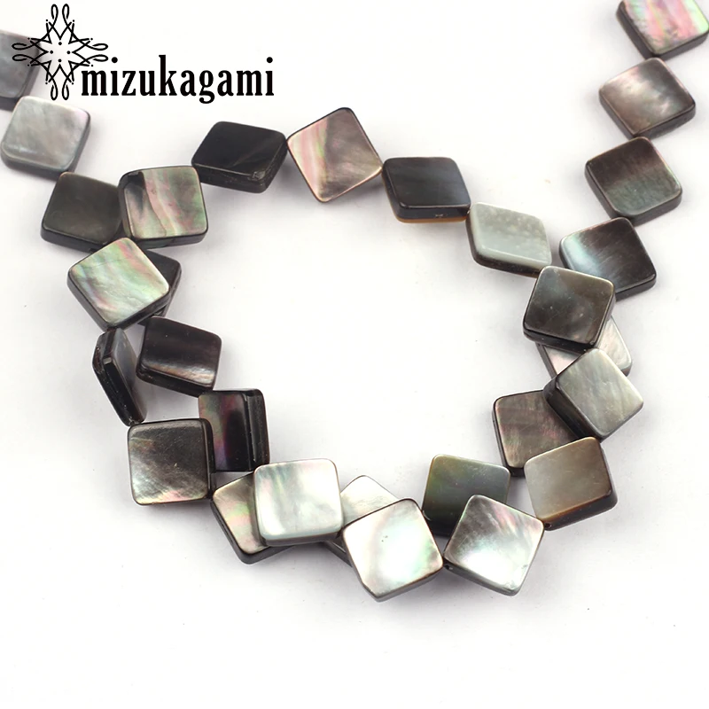 

15PCS/lot 10mm Black Natural Shell Beads Flat Smooth Rectangle Diagonal Square Loose Beads For DIY Necklace Jewelry Accessories