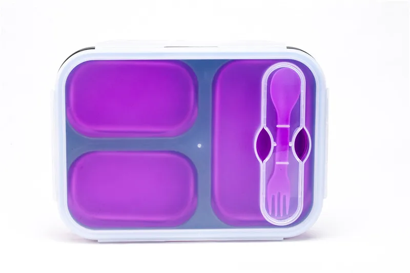 Purple EPASUN силиконовая коробка для ленча 1100 мл Складная термо-коробка для еды складная детская печь Bento Box отсек переносной контейнер для еды - Цвет: Purple