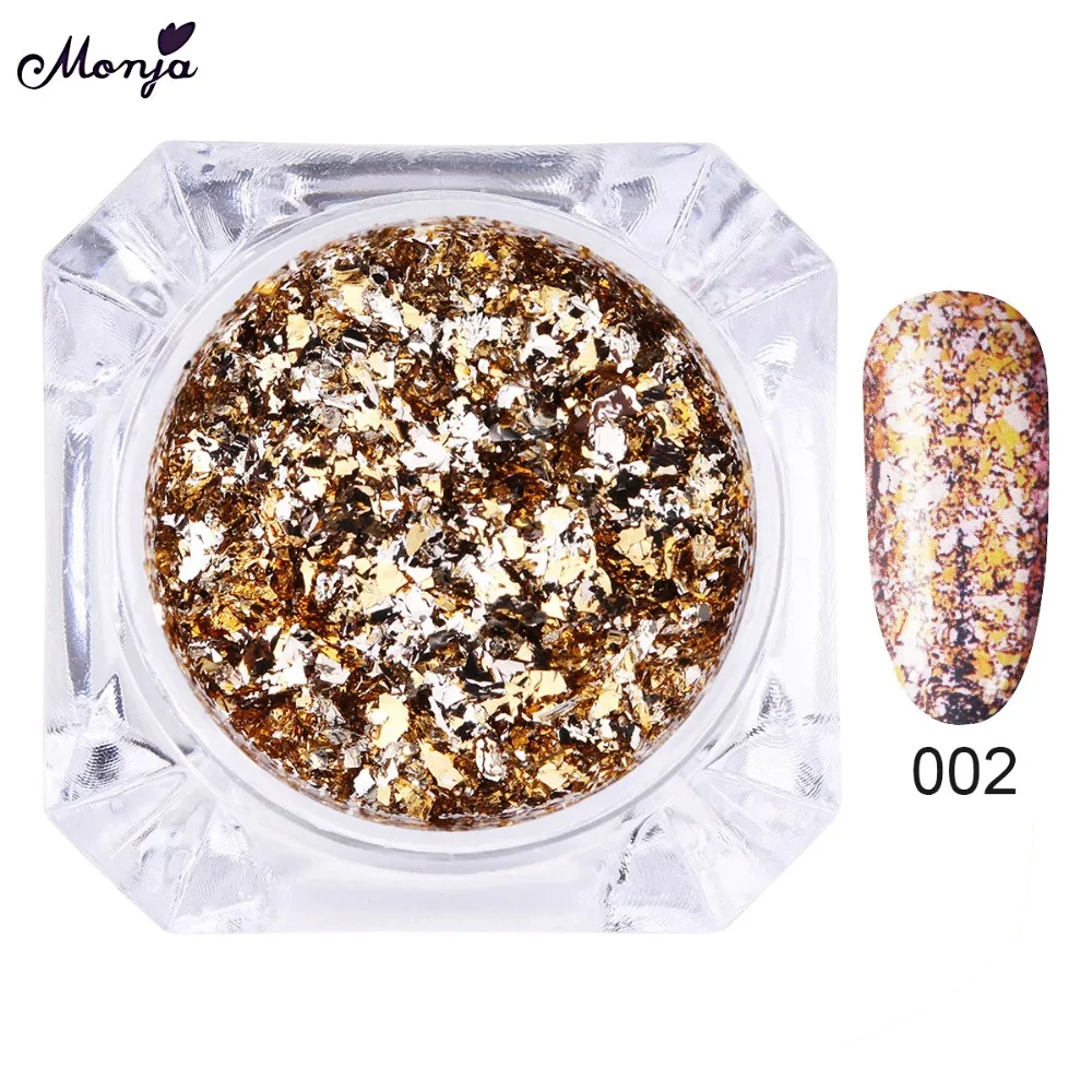 Monja 12 цветов Стразы для нейл-арта фольги Блестящий хромирующйи пигмент нерегулярный порошок пыли хлопья DIY украшения Аксессуары
