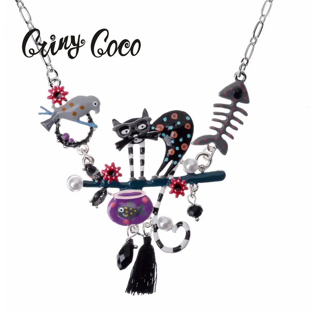 Колье с эмалью в виде кошки колье африканском стиле Массивное чокер для детей