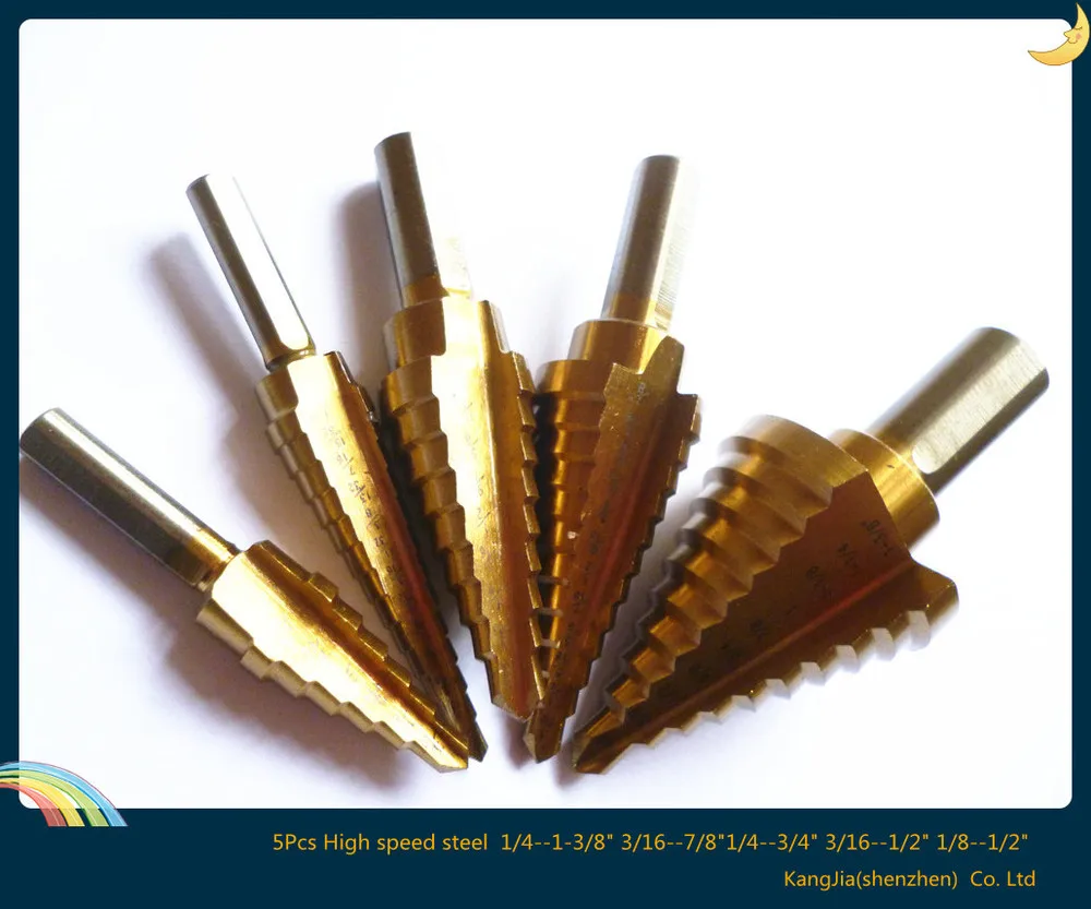 Лидер продаж! Новый 5 шт. высокое Скорость Сталь лестница сверла 1/4 1 3/8 3/16 7/8 3/4 1/2 1/8