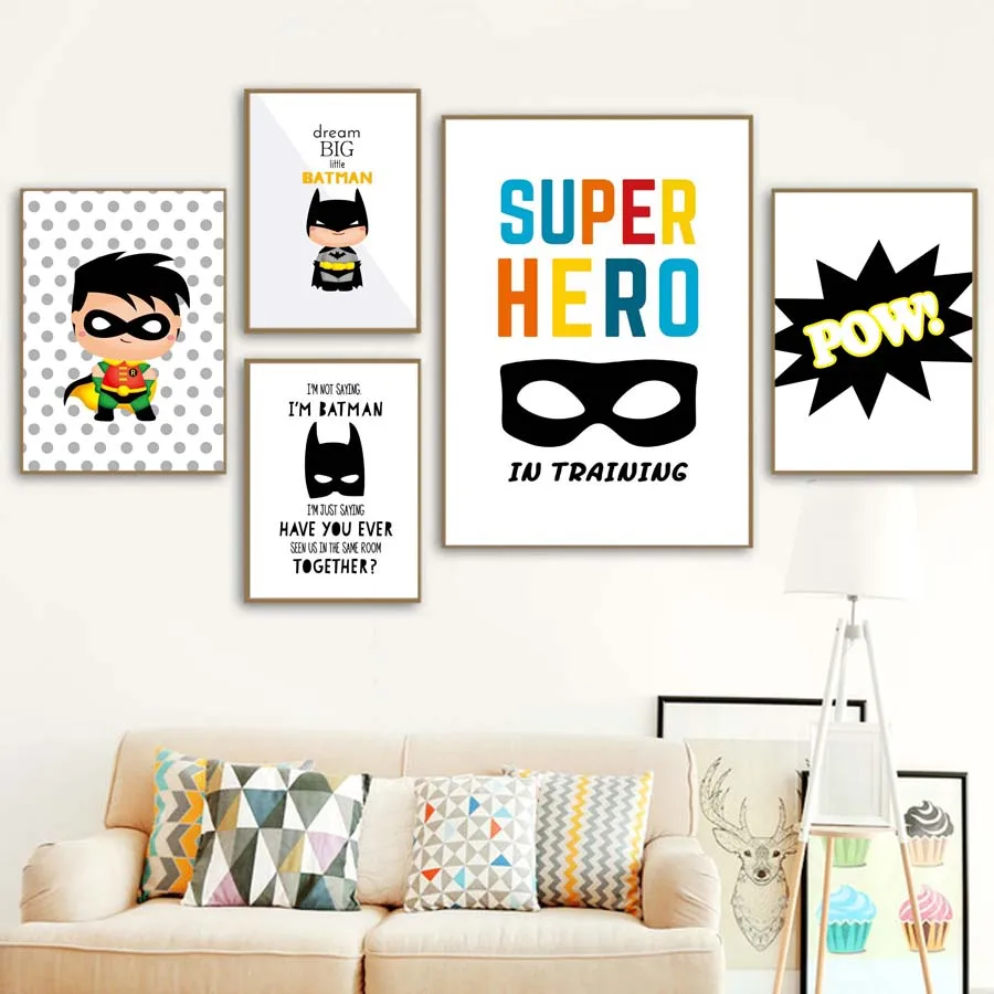 Супергерой Pow декор для детской комнаты мечта большая стена искусство постер и