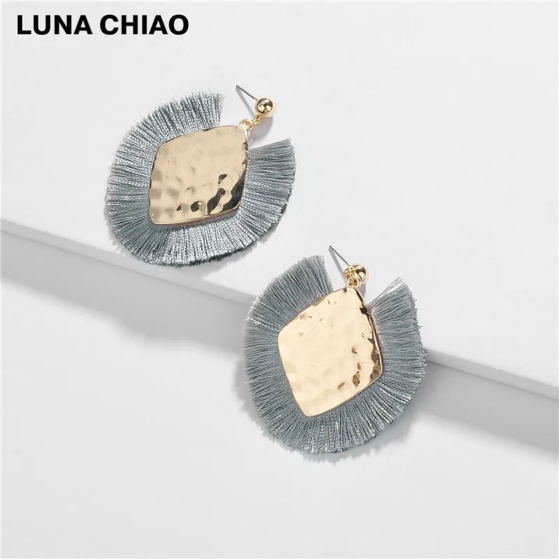 grey LUNA CHIAO, осенний стиль, ювелирное изделие, серьги, богемный стиль, бахрома, кисточка, Bijoux, массивные серьги для женщин - Окраска металла: grey
