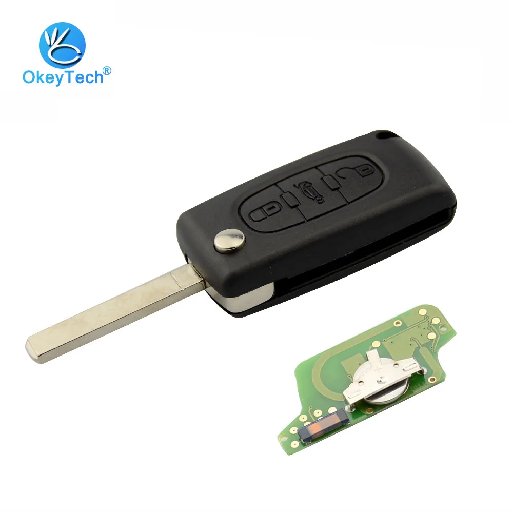 Складной 3-кнопочный Выкидной ключ OkeyTech CE0523 433 МГц ID46 PCF7941 чип VA2 Без пазов