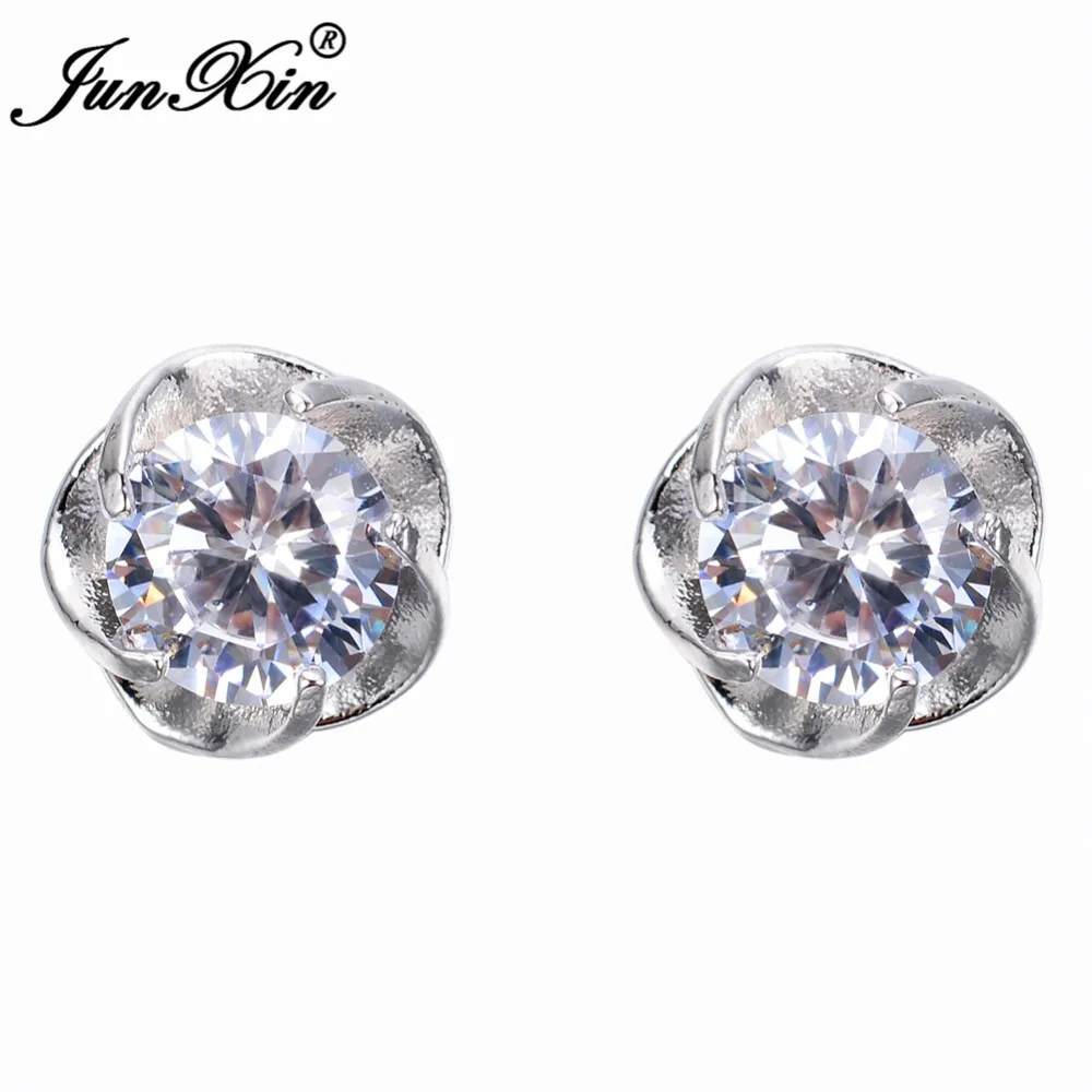 JUNXIN бренд высокого качества женские маленькие круглые серьги из белого золота серьги гвоздики для вечерние Модный кристалл для свадьбы Двойные серьги
