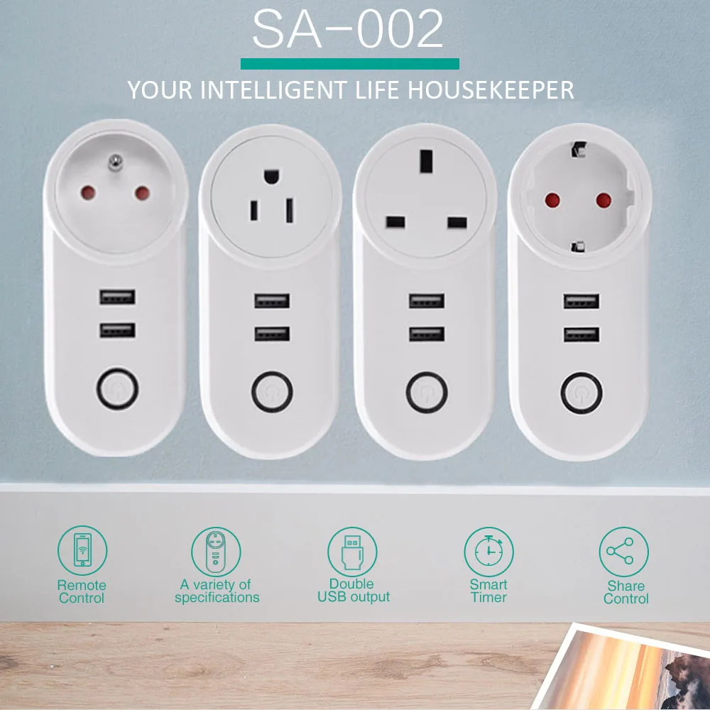 Умная розетка Ewelink с двумя USB портами переключатель Wi Fi для Alexa/Google Home/IFTTT/FR 2