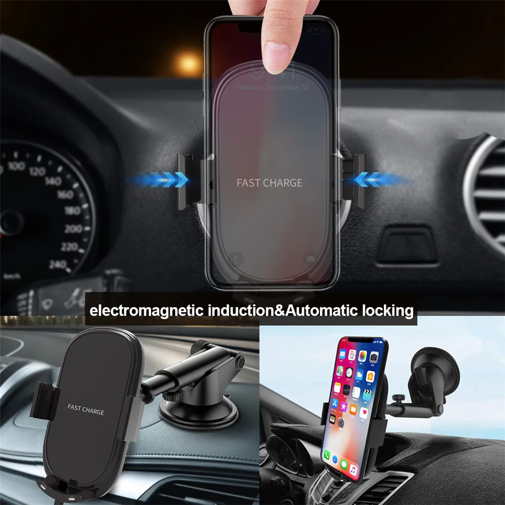 10W 7.5W Automatic Clamping Fast Qi Wireless Car Charger for iPhone Huawei P30 Pro Samsung S8 S10 Phone Mount Suction Holder | Мобильные