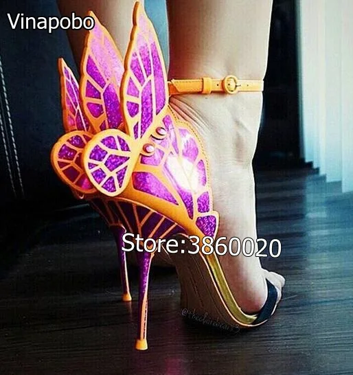 Женские сандалии на высоком каблуке с бабочками красивые туфли крыльями для