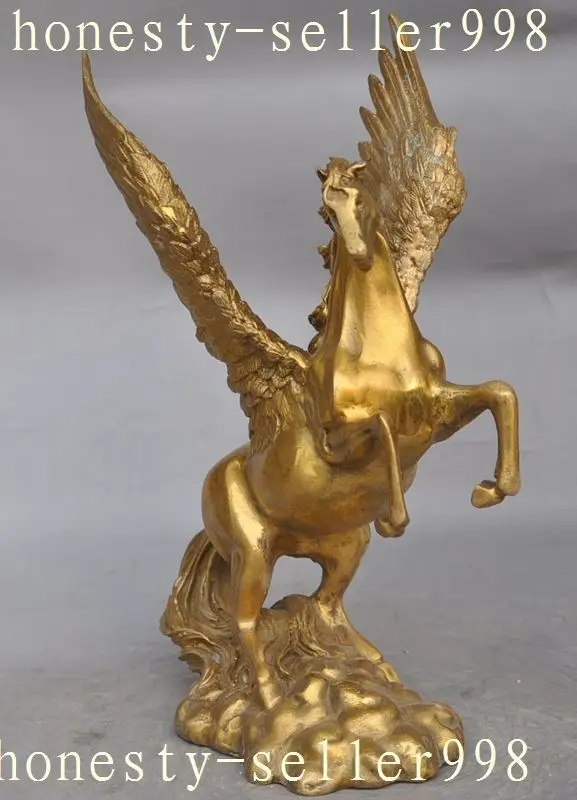 Chinese FengShui brass Wealth Fly Wings Horse steed Success Lucky Statue |