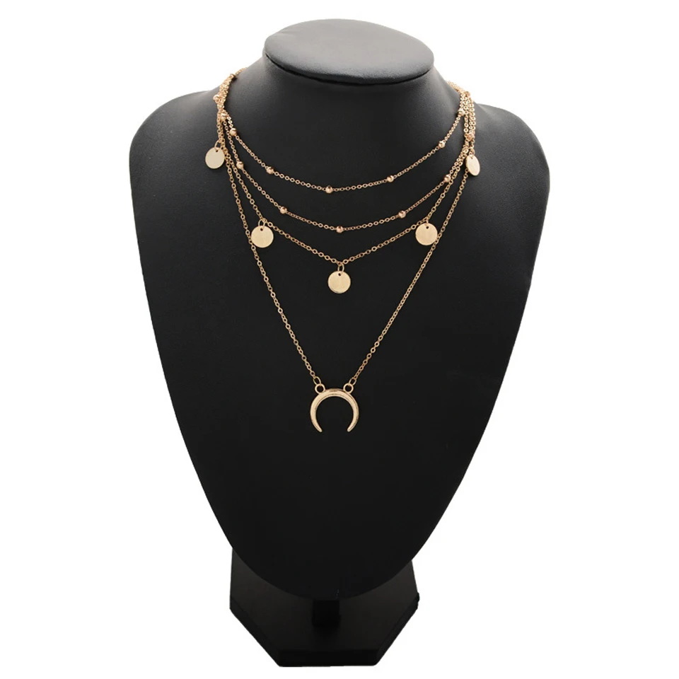 Женское колье золотистого и серебряного цветов ожерелье с многослойной цепочкой