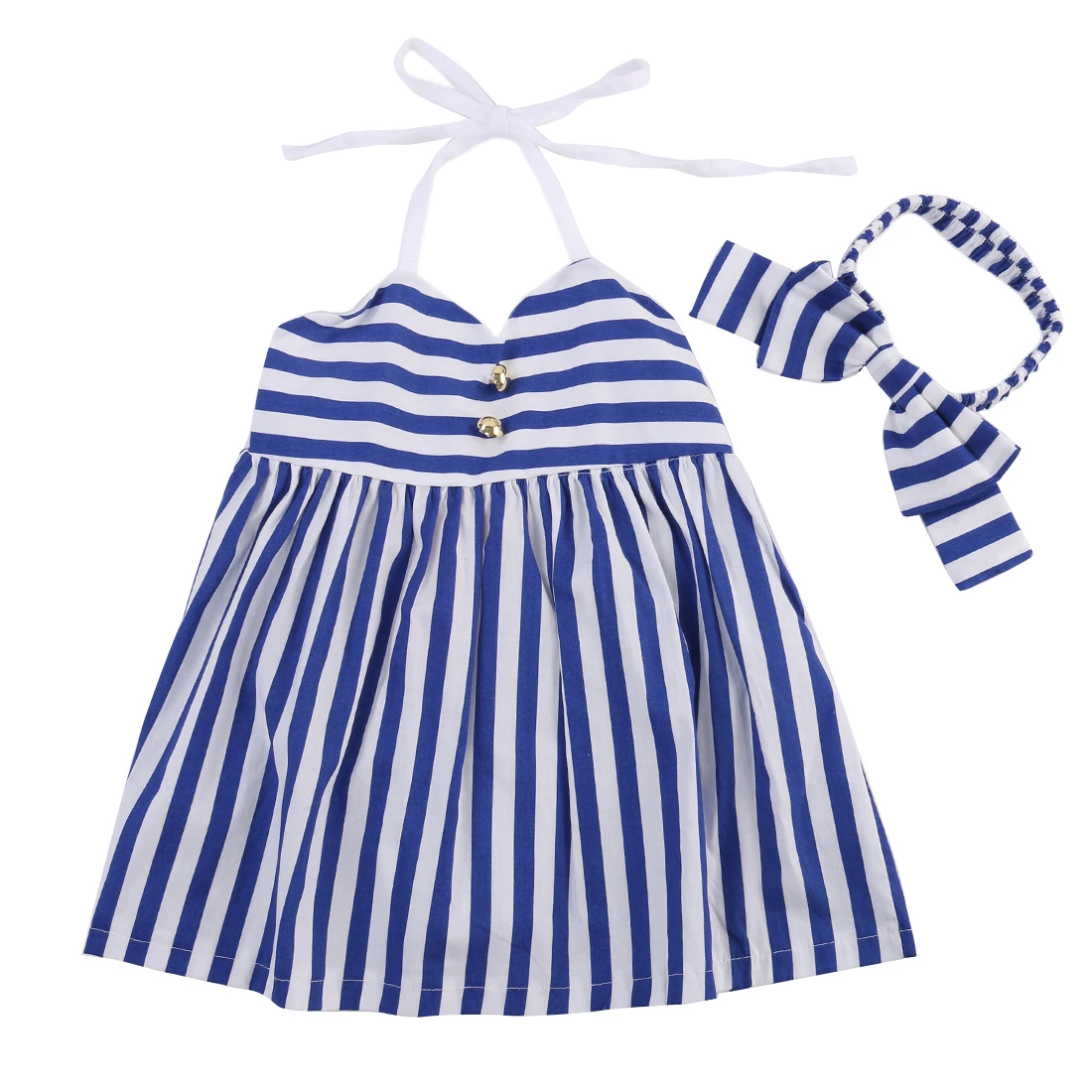 Детское платье в синюю и белую полоску с лямкой на шее|girl blue|kids baby girlkids |
