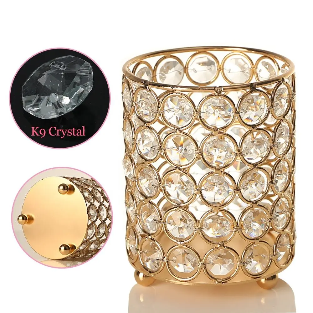 Цилиндрический Золотой металлический Хрустальный подсвечник для чая свадебного