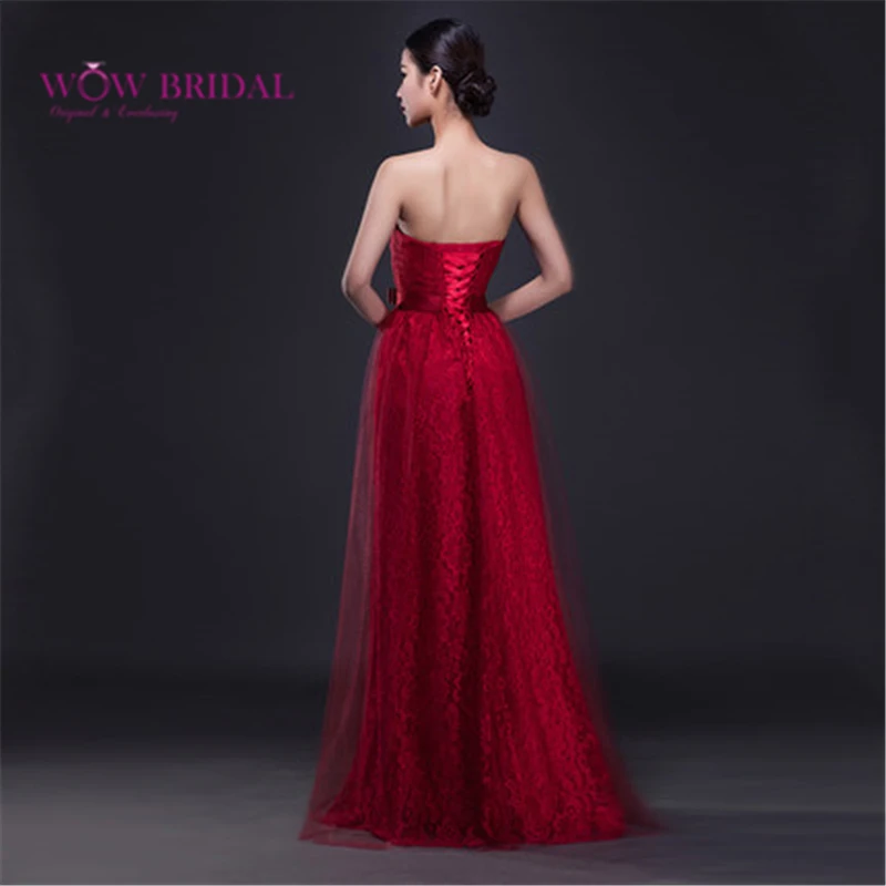 Wowbridal Бордовый Красный Милая Кружева Этаж Длина Линии Вечернее Платье с Открытой