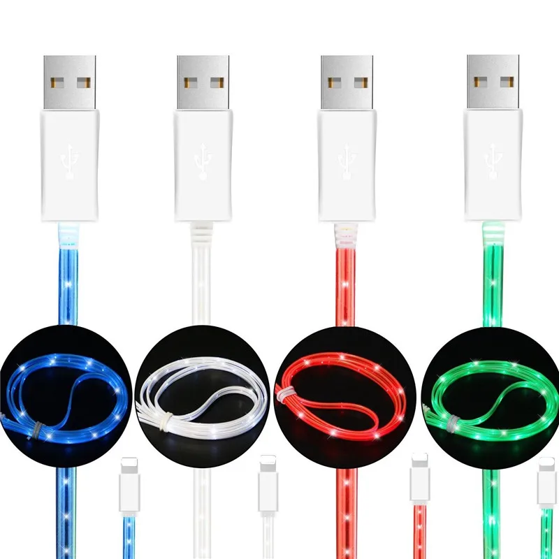 Яркий USB кабель для передачи данных цветной излучающий зарядный провод