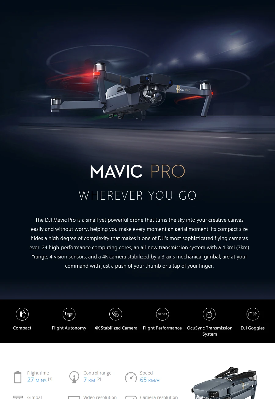 DJI Mavic Pro(не включает Пульт дистанционного управления и зарядное устройство) 4K HD камера 7 км пульт дистанционного управления 12 каналов камеры дроны
