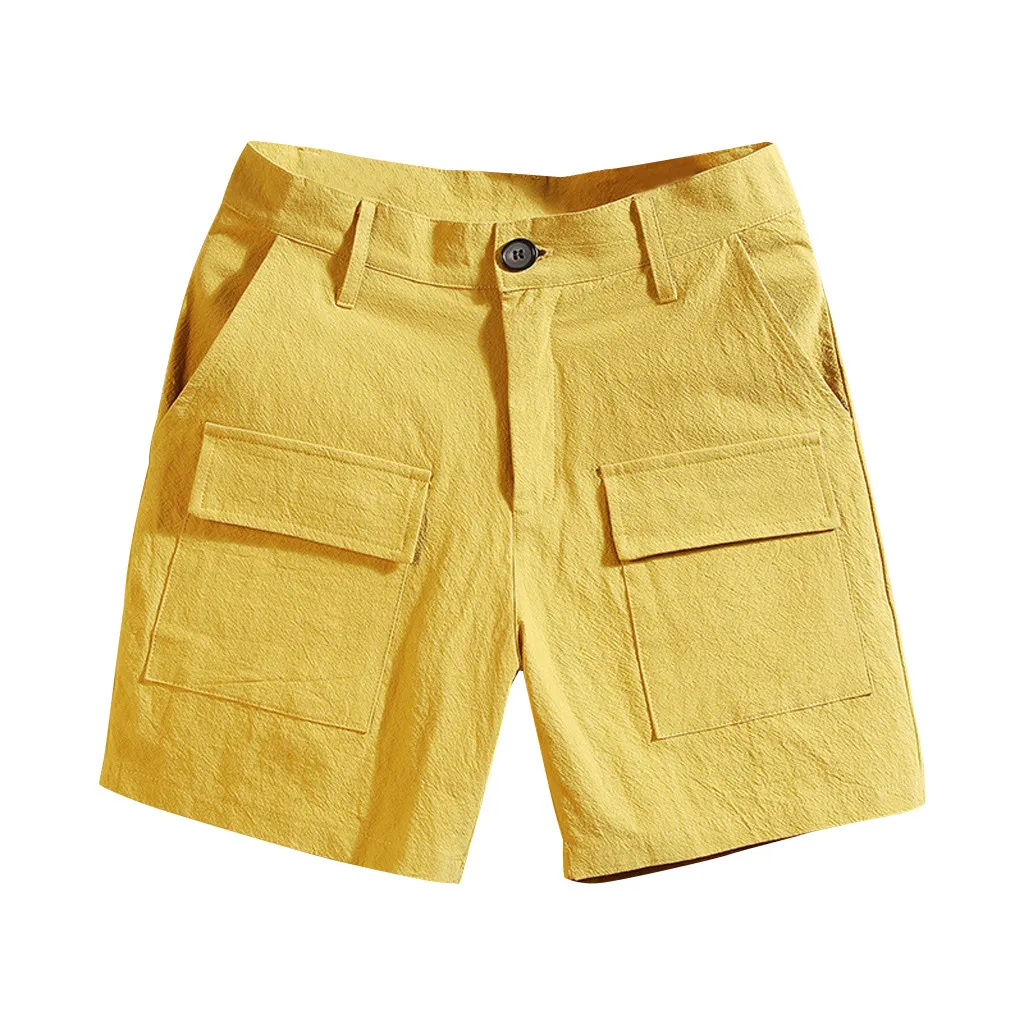 Yellow Новинка, мужские шорты, чистый цвет, повседневные, для тренировок, брендовые, короткие штаны, высокое качество, шорты, мужские, много карманов, спортивные шорты, L0619 - Цвет: Yellow