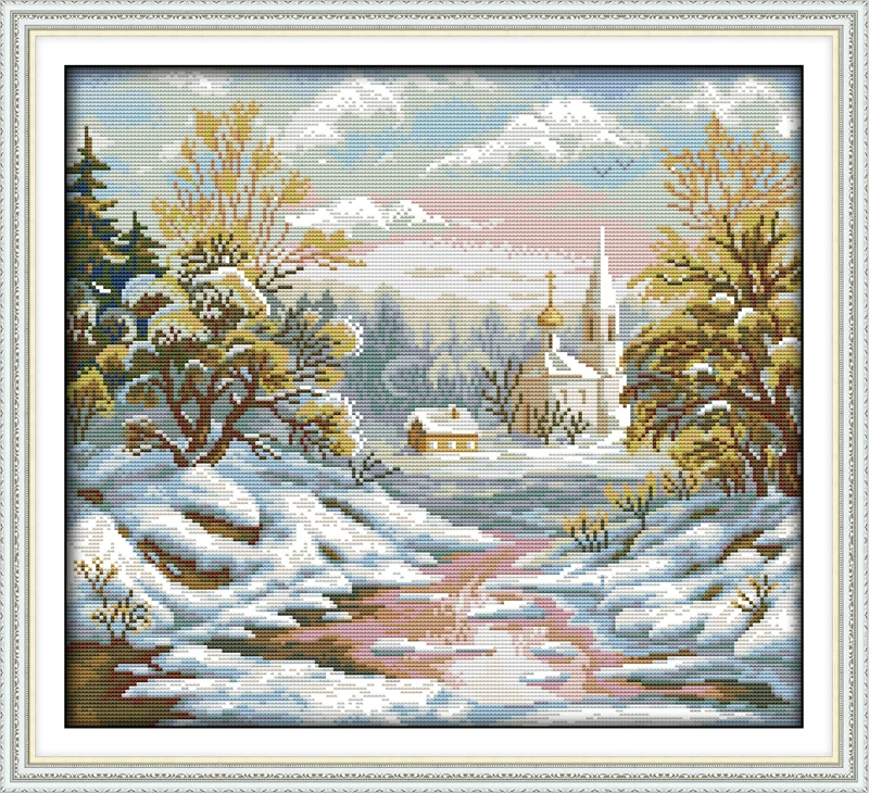 

The early frost cross stitch kit landscape18ct 14ct 11ct count printed canvas stitching embroidery DIY handmade needlework