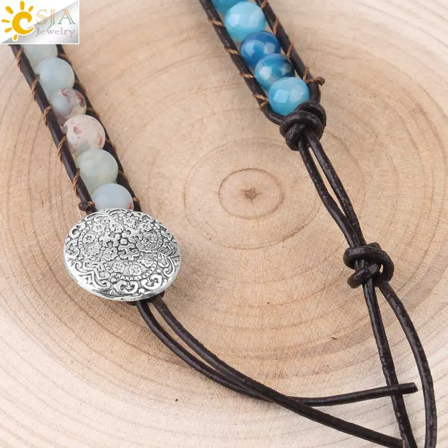 Браслет CSJA S376 из натурального кварца с кристаллами для мужчин и женщин синий Geode