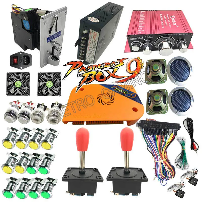 Spainish joystick Светодиодный игровой шкаф для аркадных игр DIY с коробкой Pandora 9 1500 В 1, комплект для доски jamma с кнопкой zippy джойстика и динамиком питания - Цвет: Spainish joystick