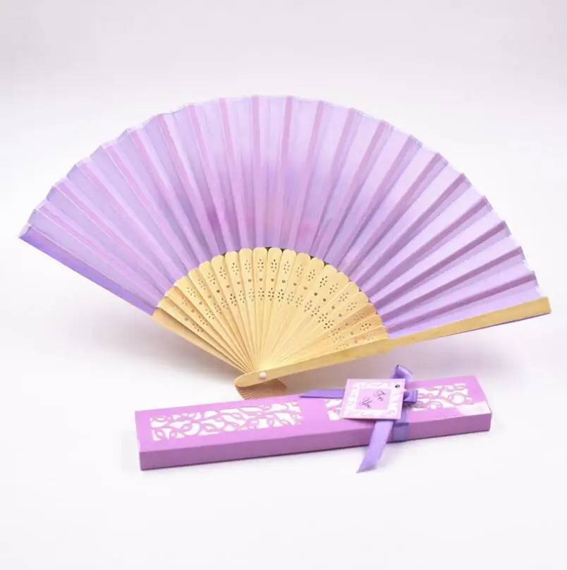 

Summer Wedding Favor Gift Satin Silk Hand Held Folding Bamboo Fans With Names Free Shipping LX2593