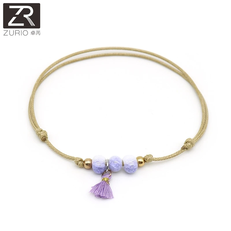 Zurio New Boho Beads Anklets For Women Fashion Tassel Pendant Anklet Cotton Handmade Chain Foot Jewelry Gift Wholesale | Украшения и