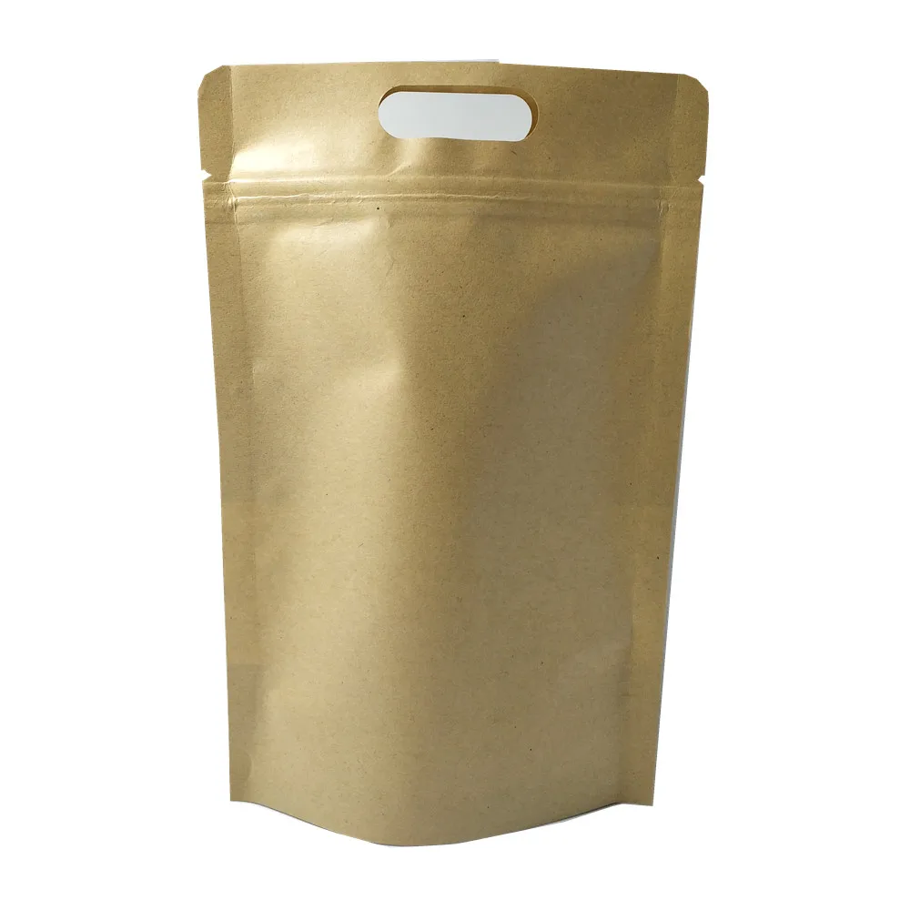 300 шт 15x25 см Doypack крафт-бумага пластиковая застежка молния Блокировка окна упаковка сумка с ручкой самозапечатывающийся закуска к чаю продуктовые пакеты со струнным замком