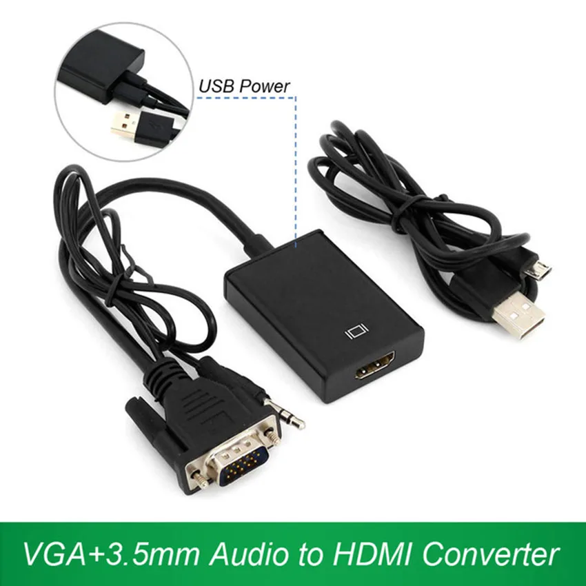 Адаптер VGA + 3 5 мм с аудио на HDMI совместимый кабель преобразователь источником