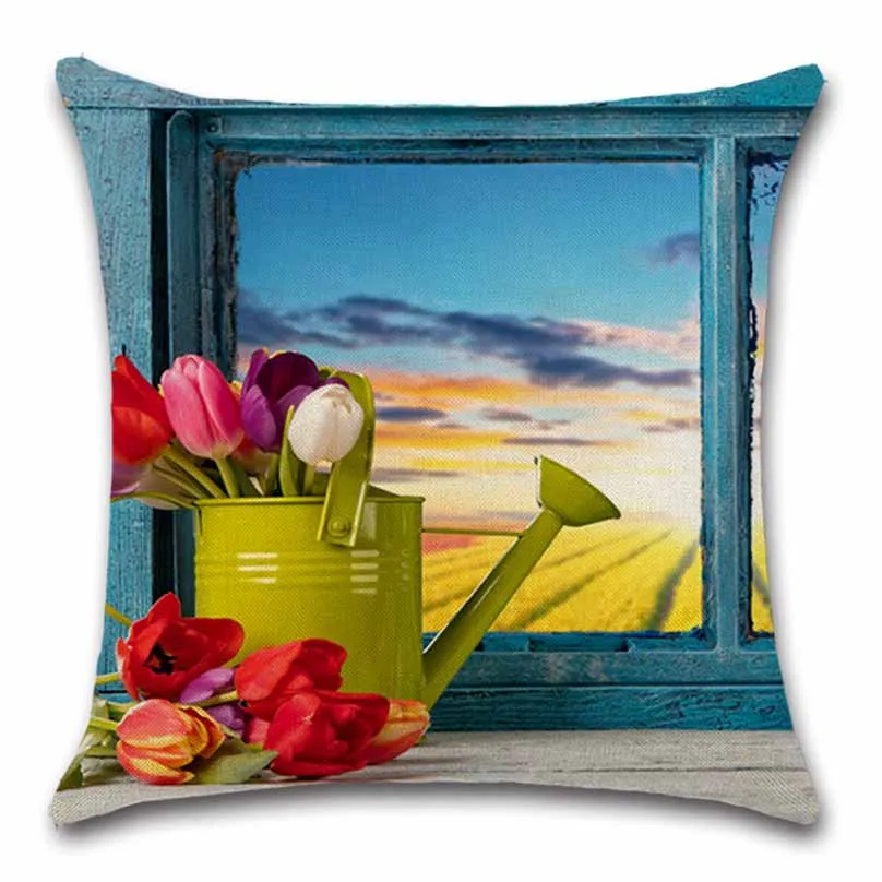 Окно страны вид цветок бежевый хлопок наволочка декоративный стул сиденье