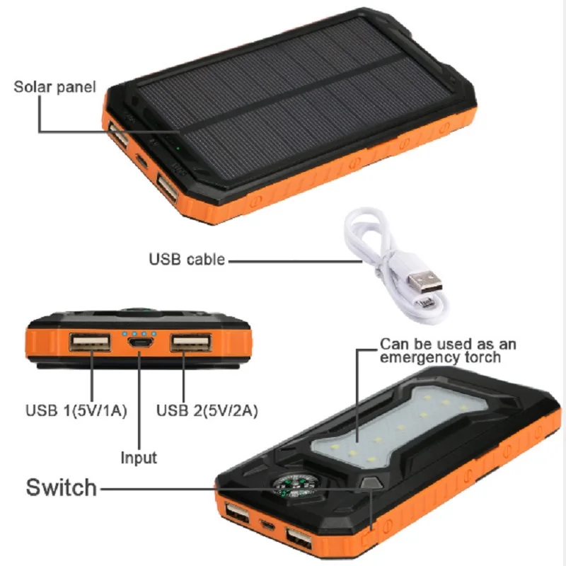 12000mAh Солнечное зарядное устройство портативный солнечный внешний аккумулятор