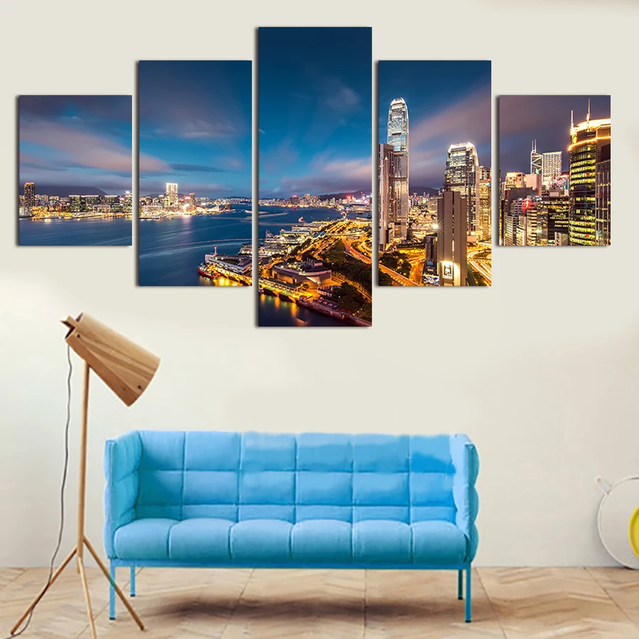 

Unframed 5 Pcs High Quality Cheap Art Pictures City Large HD Modern Cuadros Decor Home Wall Panels Abstract Canvas Painting