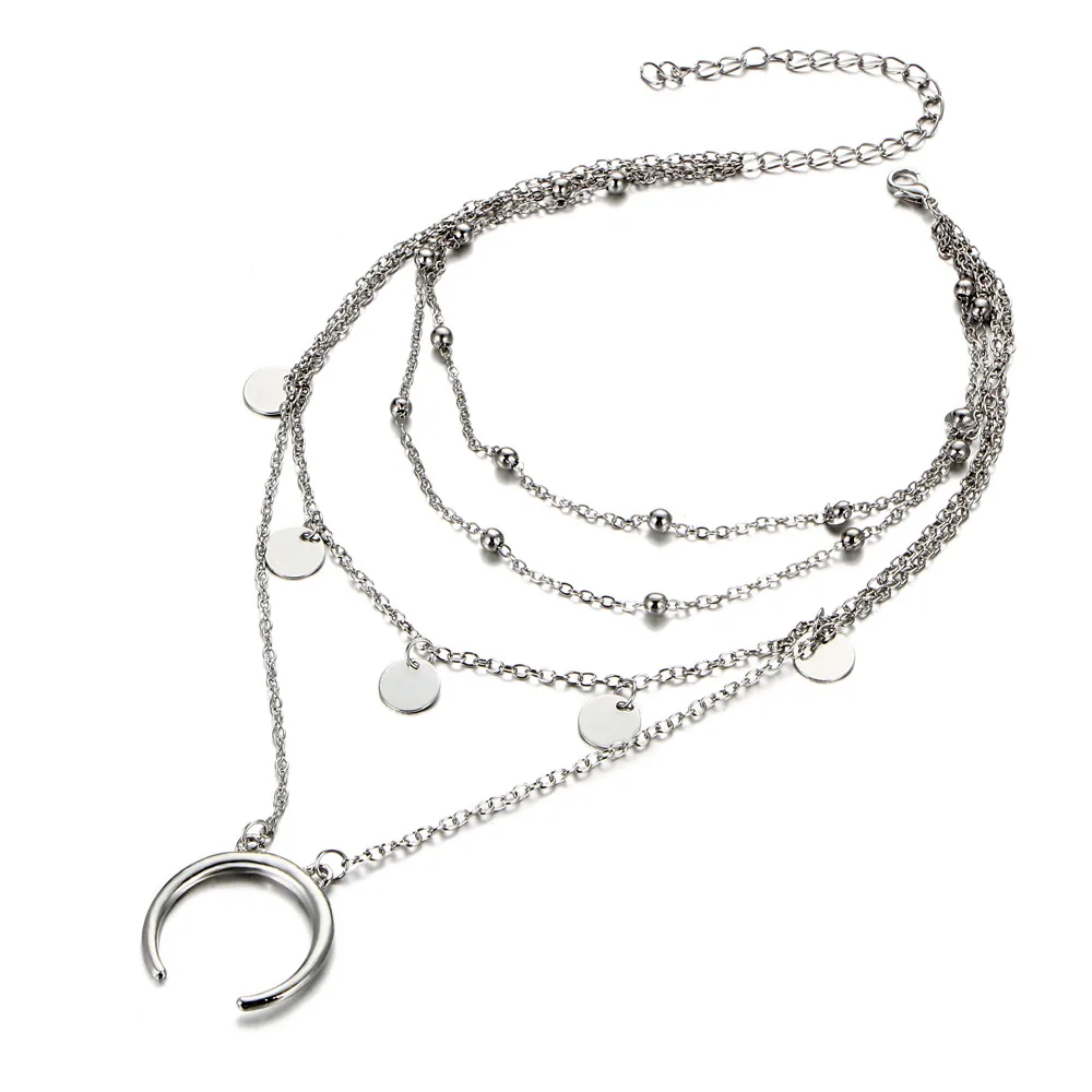 Луна монета бохо чокер цепочка многослойный ожерелье для женщин кулоны колье