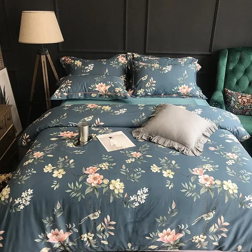 Bedding set 9 Постельное белье из египетского хлопка, простыня, пододеяльник, набор с принтом листьев, Комплект постельного белья королевского размера linge de lit ropa/juego de cama - Цвет: Bedding set 9