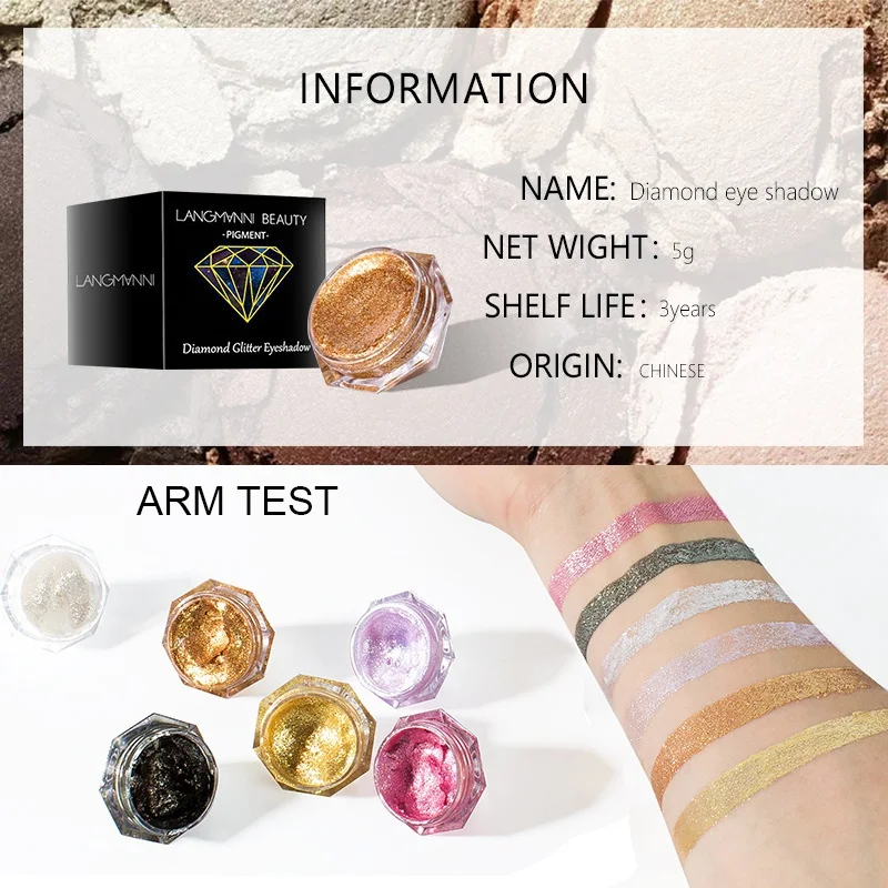 6 цветов Пигмент Макияж алмаз жидкость красота глаз Мерцающая косметика тени