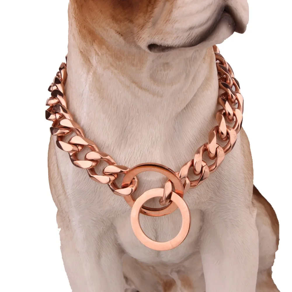 

10/12/15/17/19MM Charming 316L Stainless Steel Rose Gold Tone Curb Cuban Dog Link Chain Pet Collar Choker Necklace 12"-34" Huge