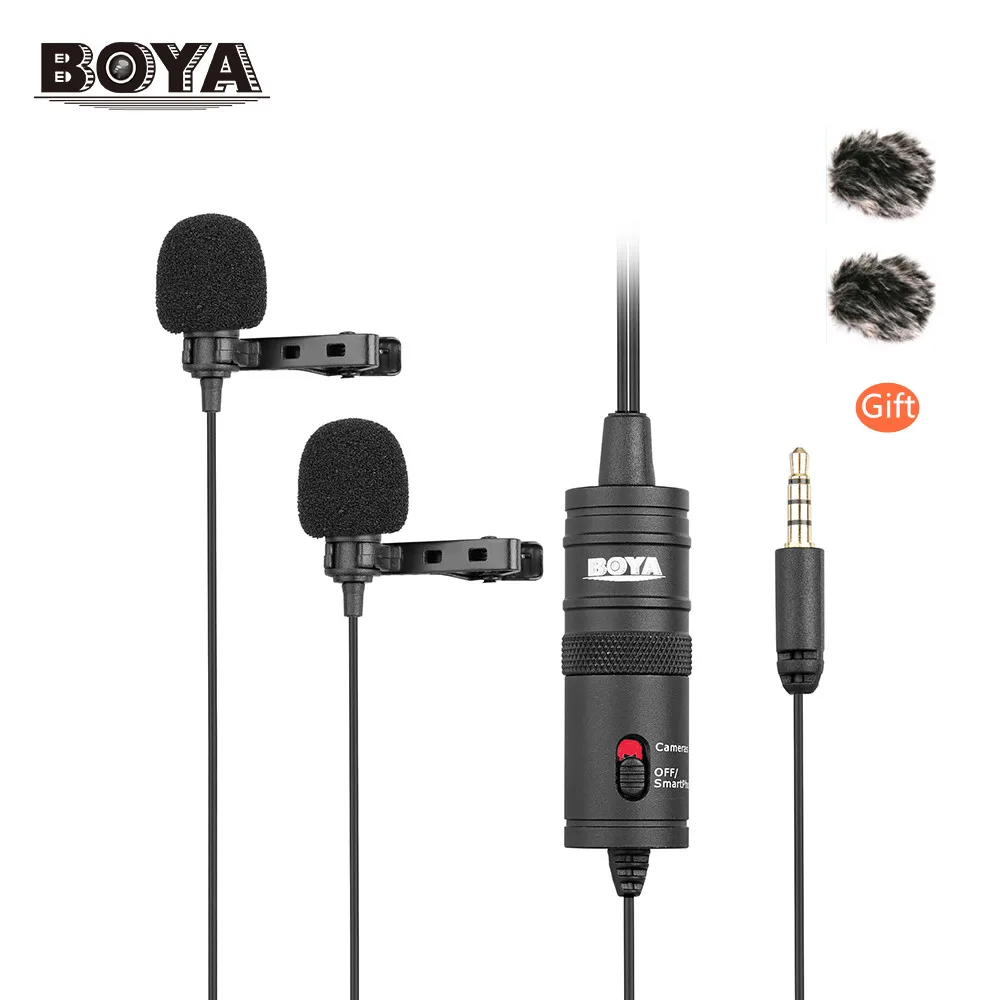 Петличный кабель BOYA BY M1DM 4 м с двумя головками креплением на отворот микрофон для