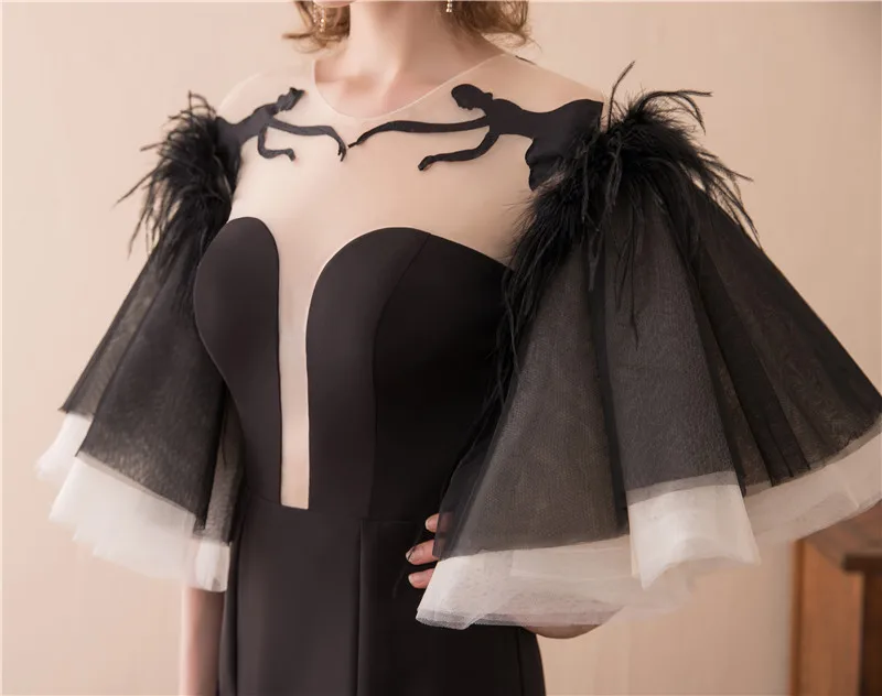 Черное вечернее платье Forevergracedress дизайнерское большого размера с перьями и