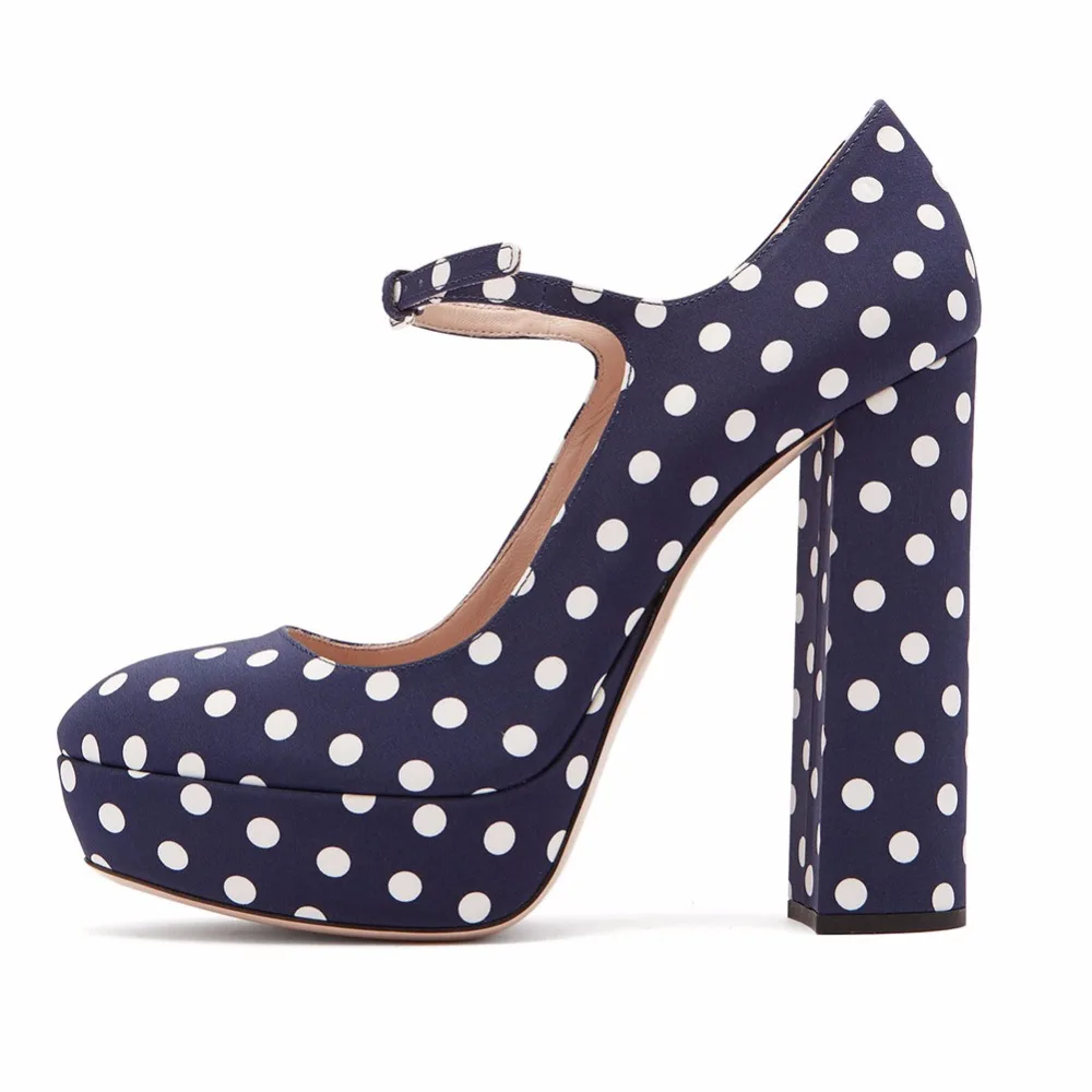 Chunky Heel Black Platform Pumps, Round Toe Mary Jane Purple Shoes, Super High Heel Polka Dot Spring/Fall Retro Pumps for Women image 6