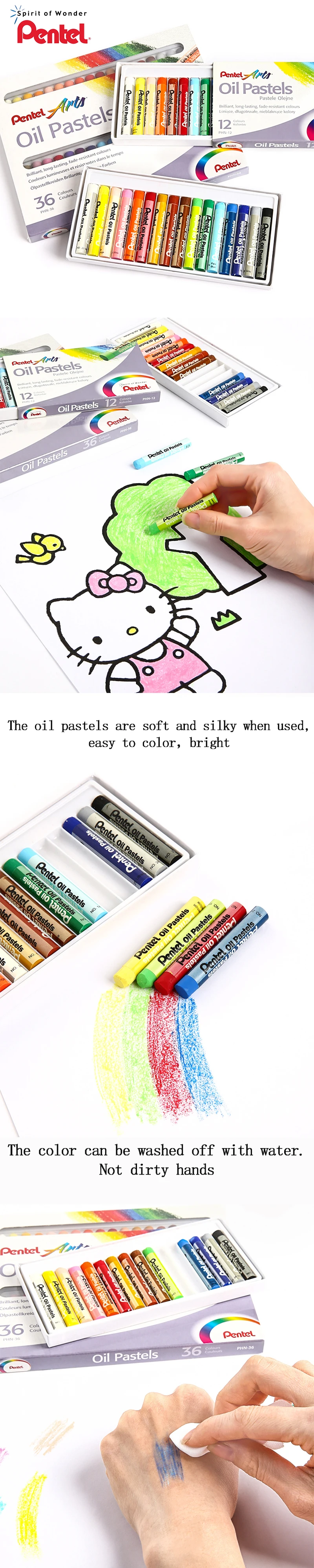 Pentel PHN12/25/36/50 Цвета круглые мелки для детей комплект мягкой Профессиональный Масляные карандаши для рисования для детей