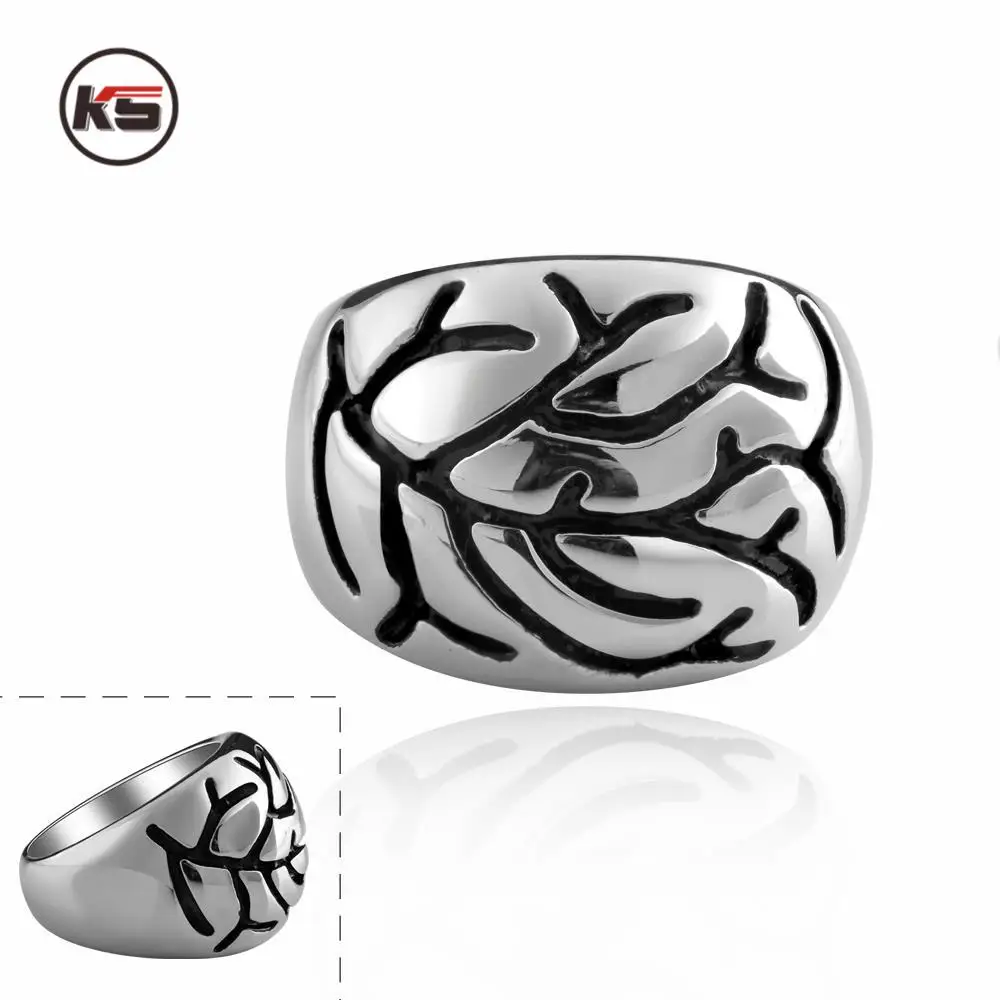 В Стиле Ретро панк завод дерево Кольца 316L Нержавеющая сталь череп кольцо для Для