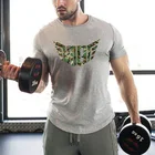 Фирменная одежда для фитнеса, камуфляжная Футболка с принтом, Мужская футболка с круглым вырезом для мышц, хлопковые облегающие топы для бодибилдинга, футболка для спортзала