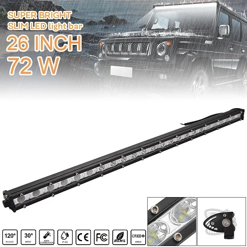 26 Inch 72W 8 14 20 26 Inch LED Strip Light Bar Single Row Off Road Lights 18w 36w 54w LED Work Light Bar for Jeeps/SUV/Motorcycles - Цвет: 26 Inch 72W