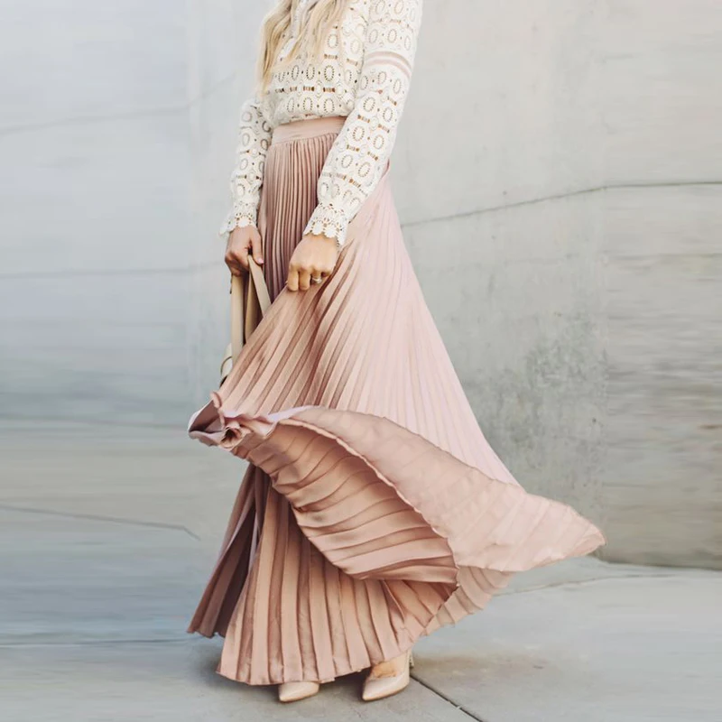 Женская шифоновая плиссированная юбка винтажная Юбка Макси до пола с высокой