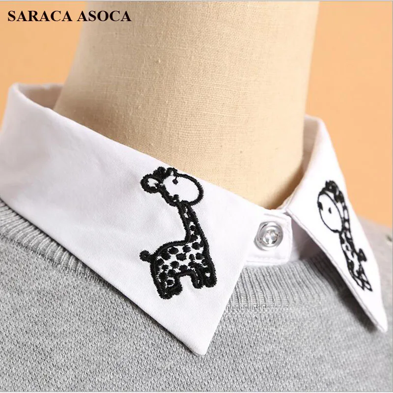 

Fashion White Shirt Detachable Collars Women All-Macth Cute Cartoon Deer Sweater Print Fake Collar For Girls B104