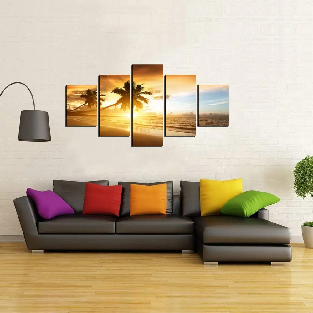Картина на холсте декор для гостиной 5 шт. закат Пляжная волна кокосовые деревья