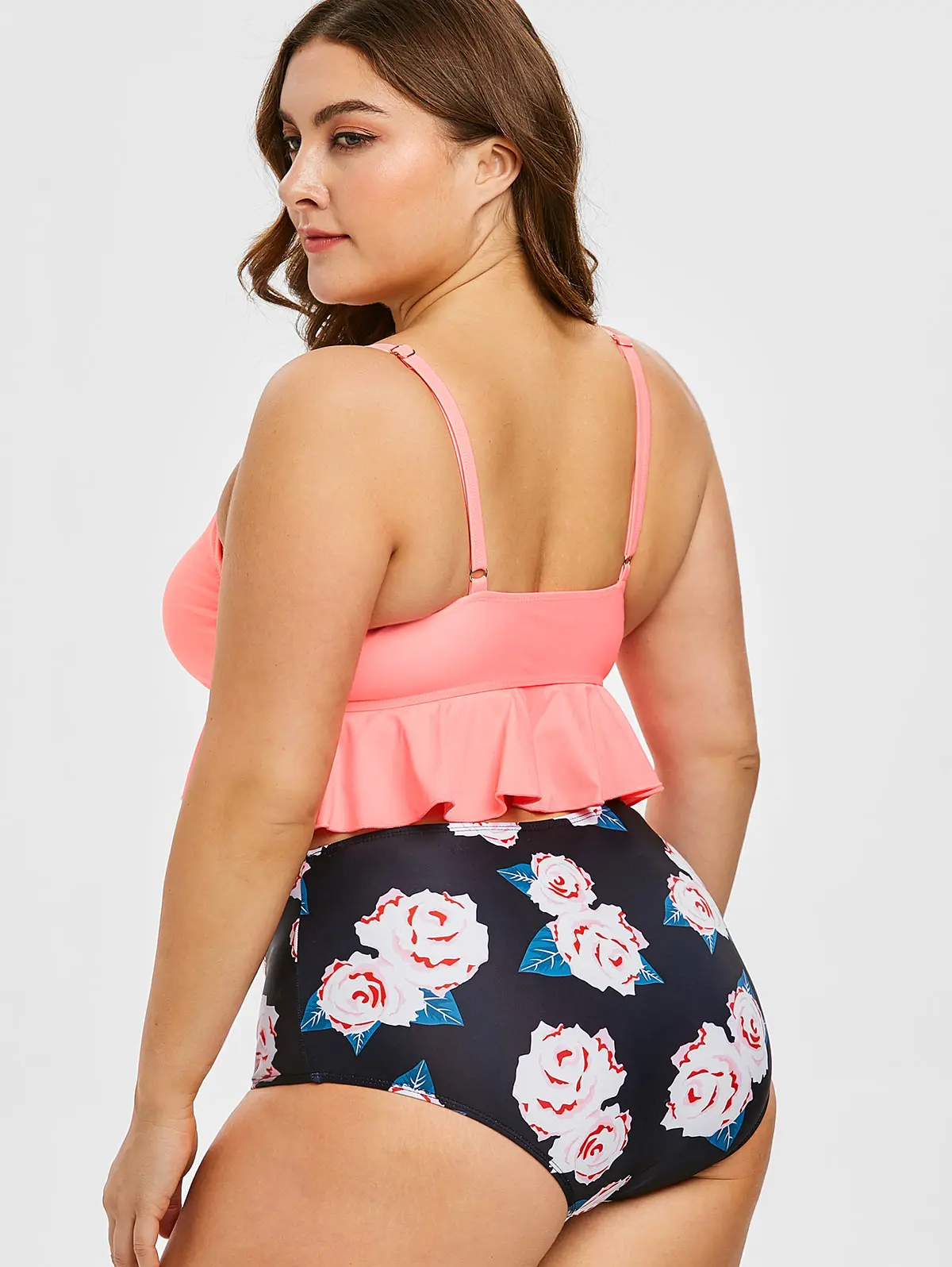 Wipalo Plus Size Ruffle Hem Floral Print Two Pieces Women Sets Summer 2019 Casual High Waist Bathing Suits Holiday Beach Wear |