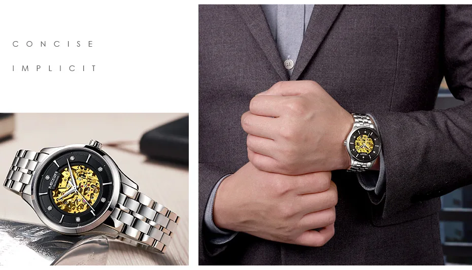 MEGIR новые автоматические механические часы лучший бренд класса люкс сапфировое стекло Скелет Мужские часы кожа золотой дизайн наручные часы