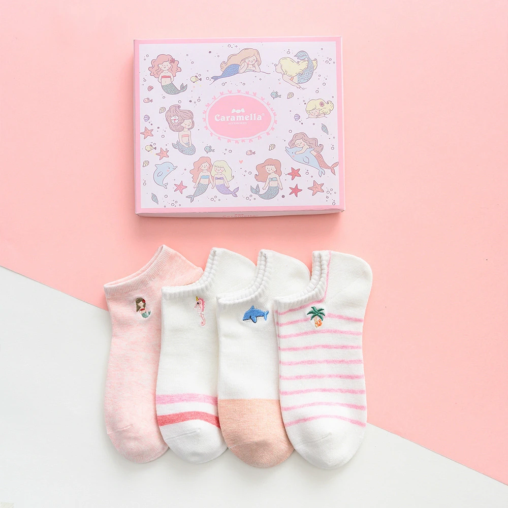 Носки женские хлопковые с вышивкой 4 пары/корсаж | Женская одежда