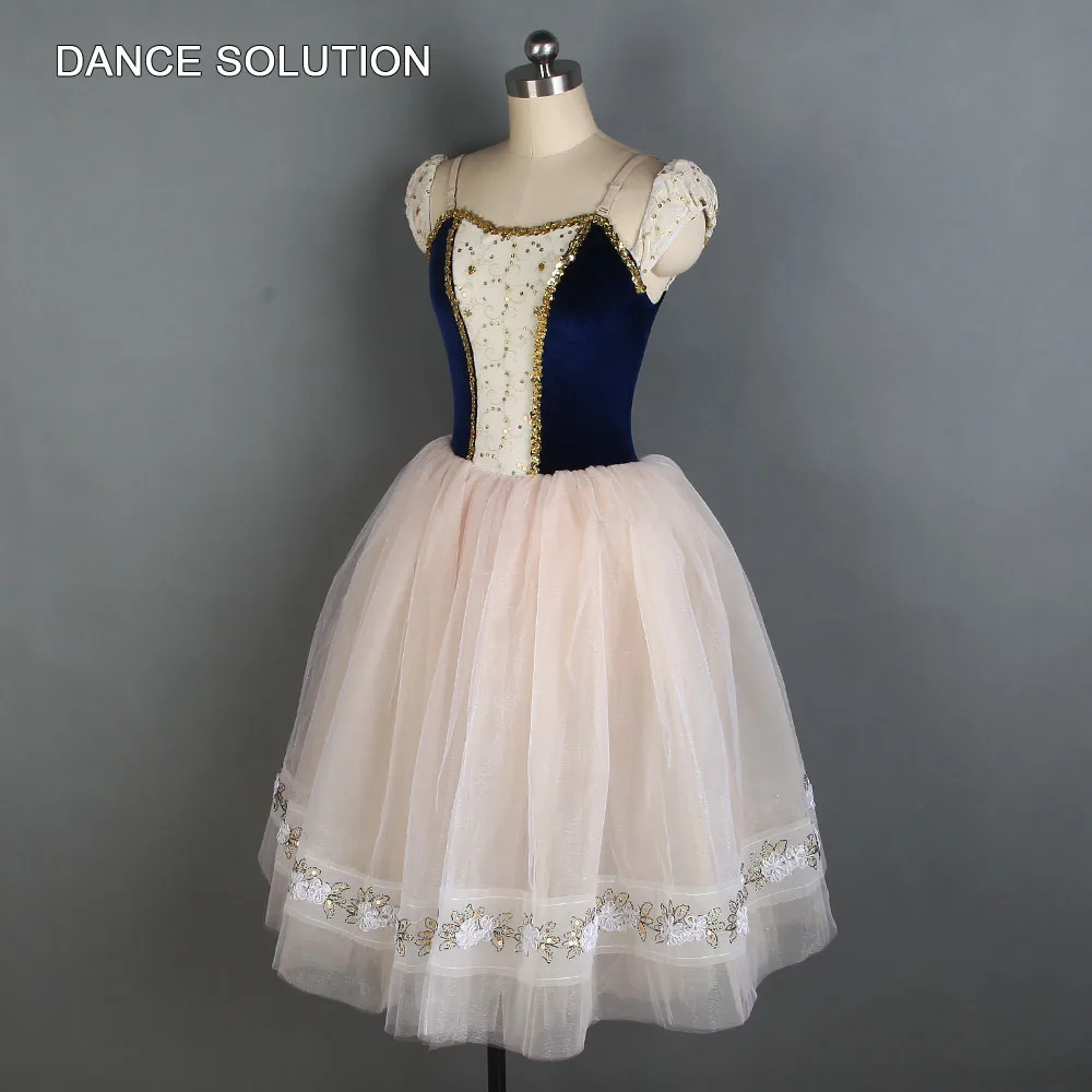 Темно синий бархатный лиф с юбкой из персикового тюля романтичный балетный