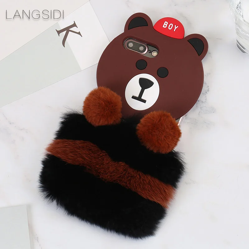 2018 New For iPhone 6s Plus phone case luxury handmade customized bear head plush style back cover Other Case | Мобильные телефоны